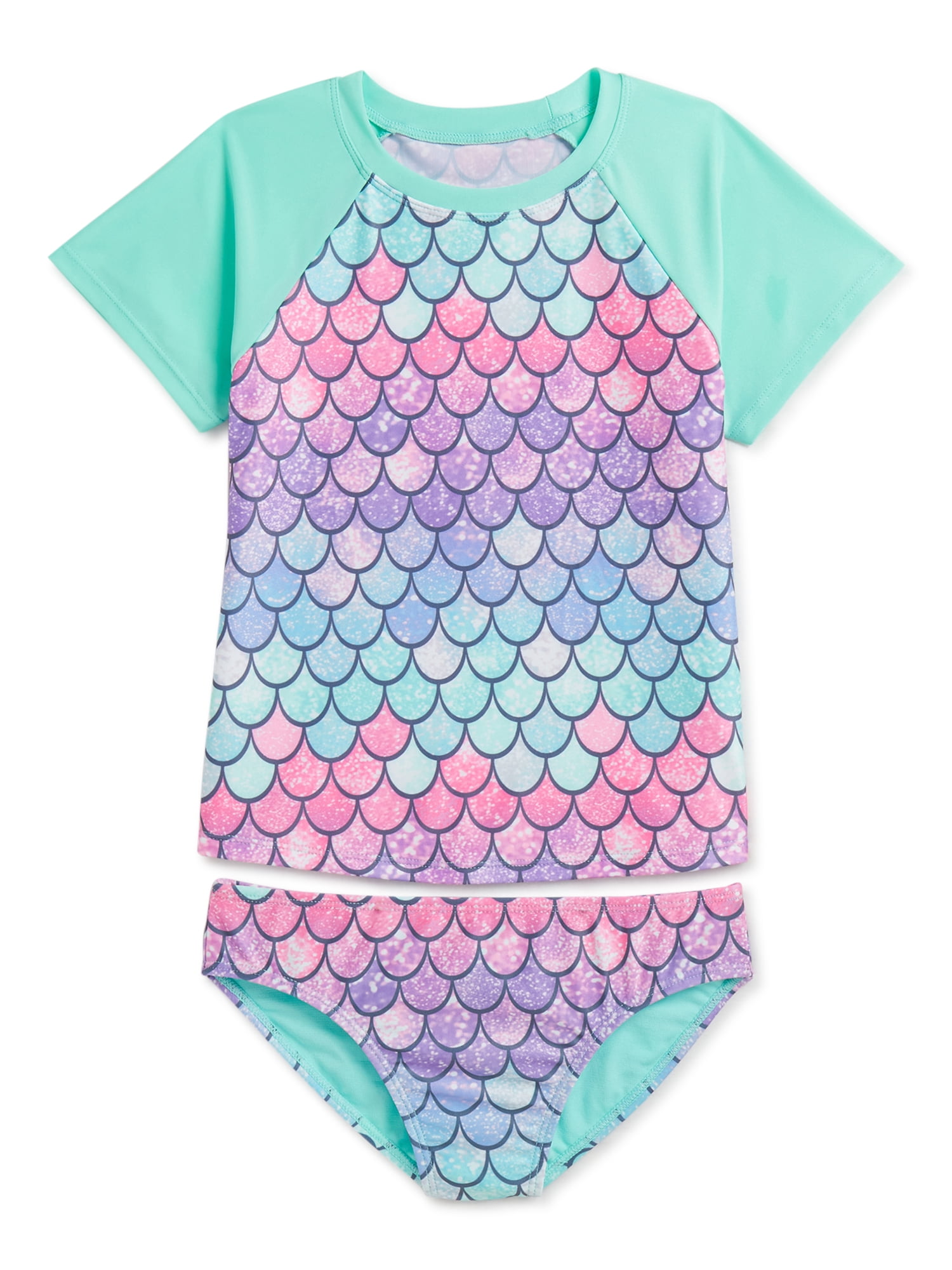 Wonder Nation Girls Short Sleeve Rashguard Set, 416 & Girls Plus