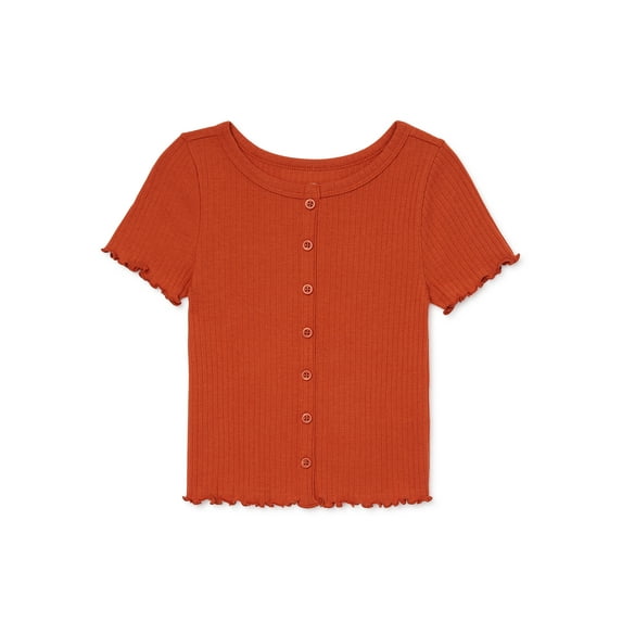 Wonder Nation Girls Short Sleeve Rib Top (Girls), Tawny Rose, Sizes 10-12