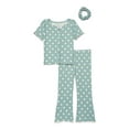 thumbnail image 1 of Wonder Nation Girls Short Sleeve Rib Top and Pants Pajama Set with Scrunchie, 3-Piece, Sizes 4-18 Plus, 1 of 3