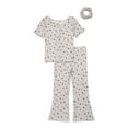 thumbnail image 1 of Wonder Nation Girls Short Sleeve Rib Top and Pants Pajama Set with Scrunchie, 3-Piece, Sizes 4-18 Plus, 1 of 3