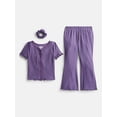 thumbnail image 1 of Wonder Nation Girls Ribbed Top and Pants Pajama Set with Scrunchie, 2 Piece, Sizes 4-18, 1 of 3
