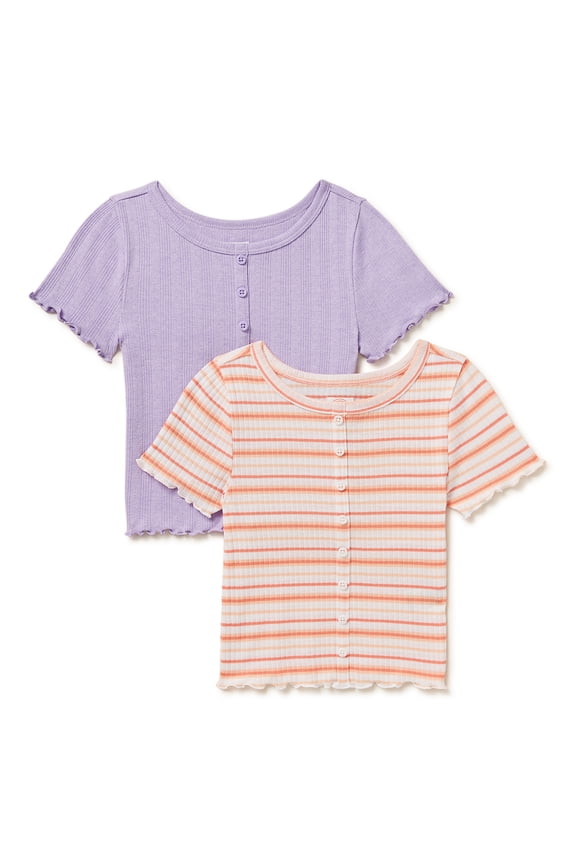 Girls Short Sleeve Ribbed Tee, 2-Pack, Sizes 4-18 & Plus