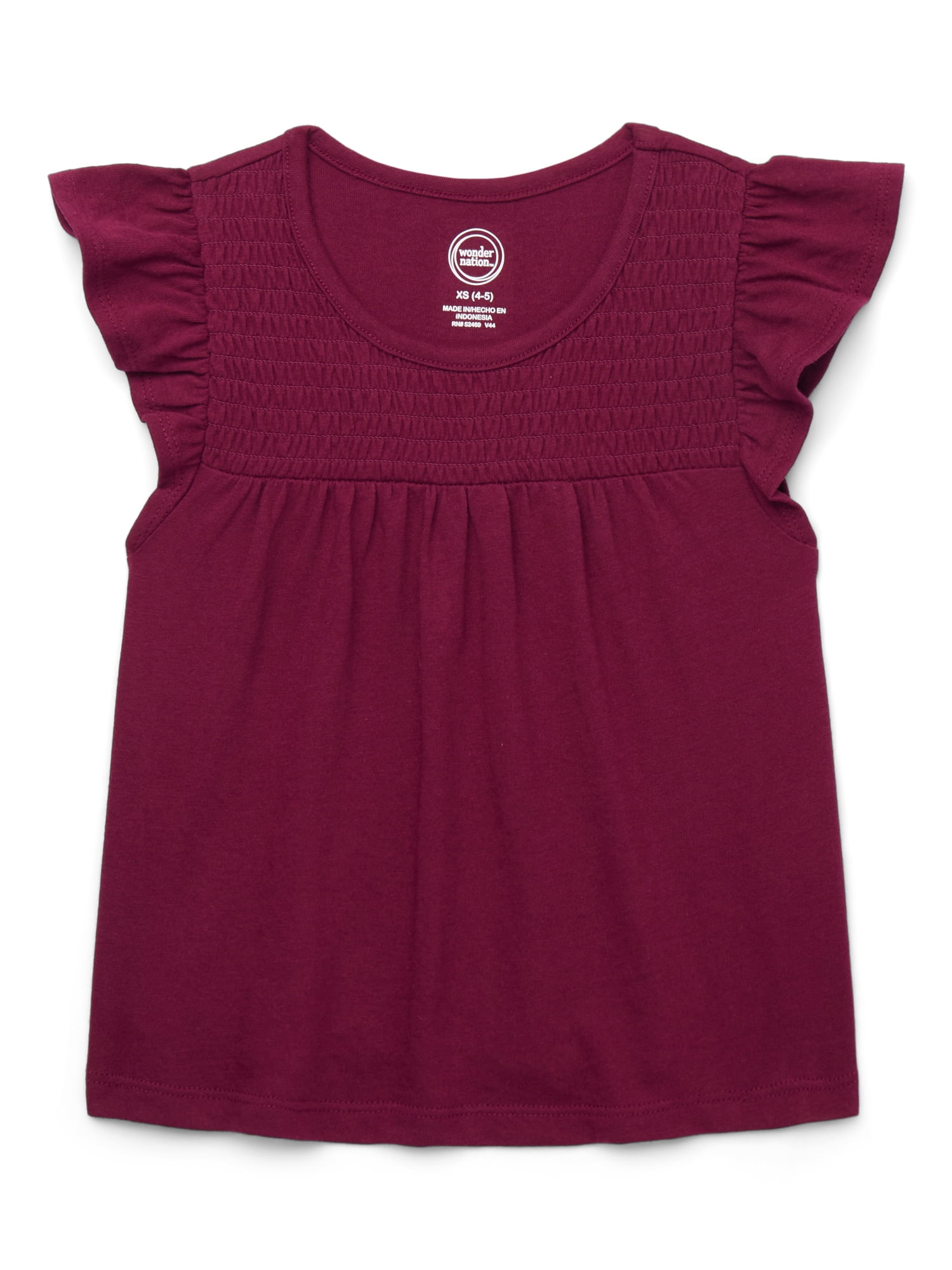 Wonder Nation Girls Smocked Flutter Sleeve Top, Sizes 4-18 & Plus ...