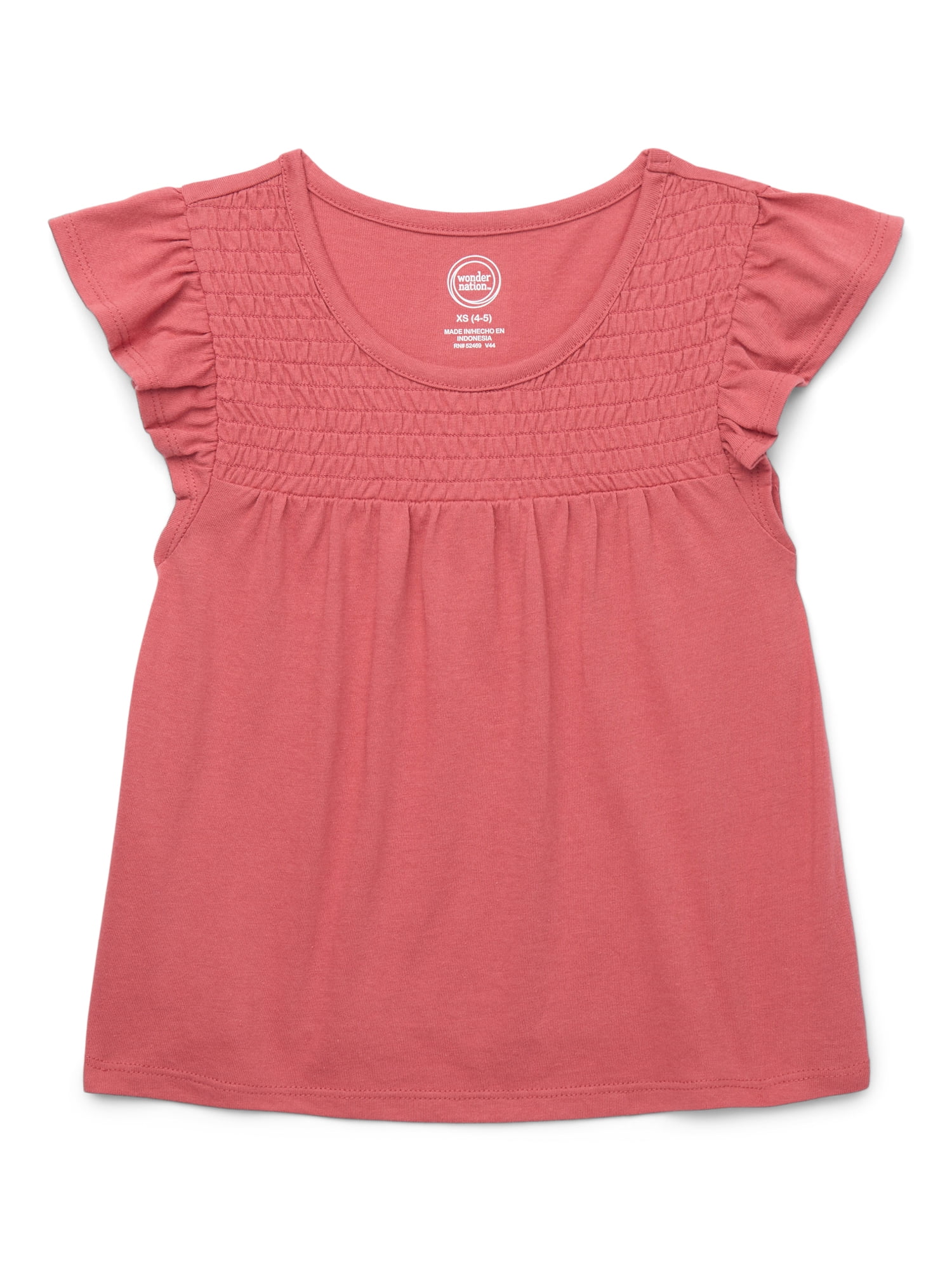 Wonder Nation Girls Smocked Flutter Sleeve Top, Sizes 4-18 & Plus