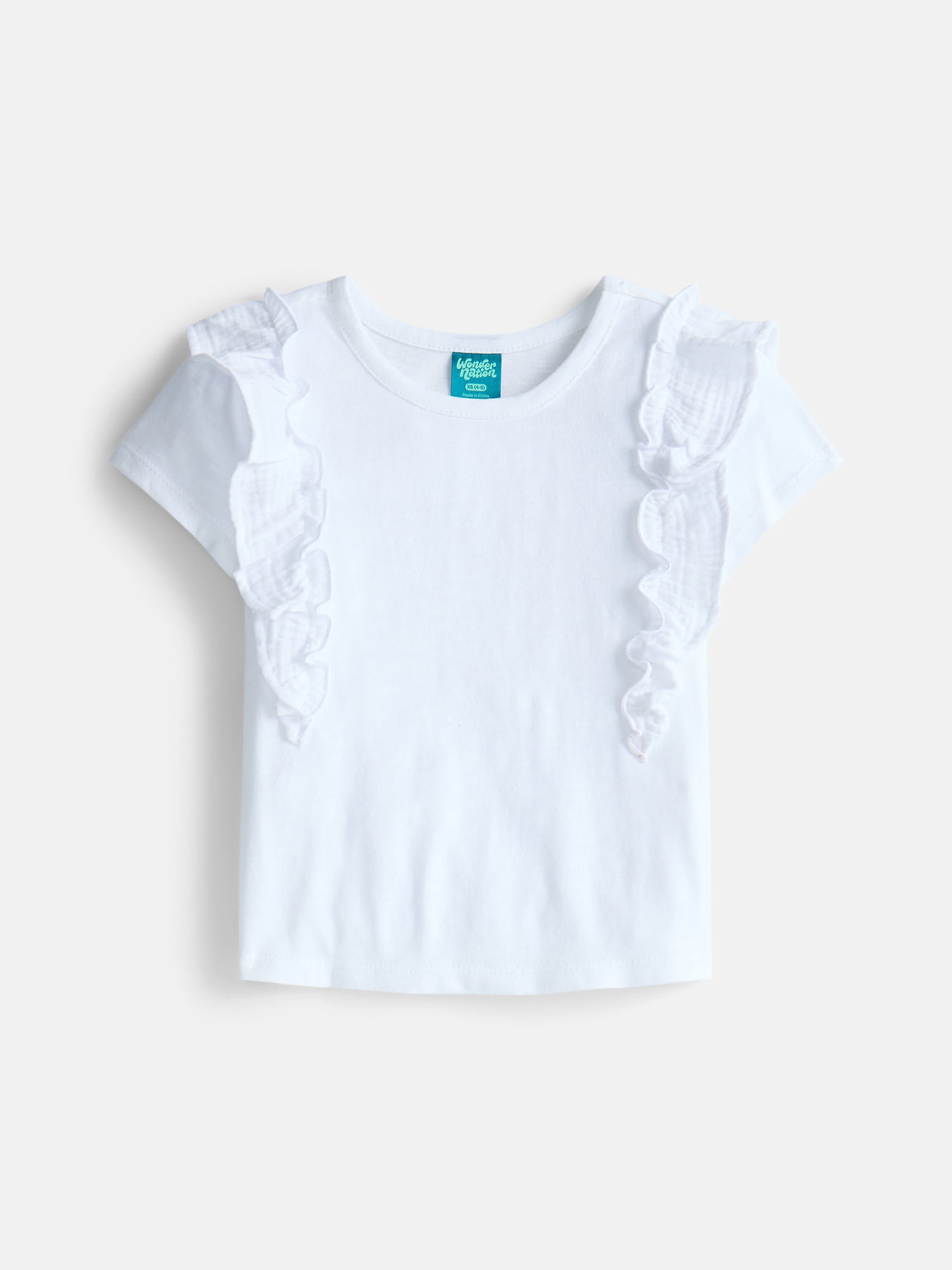 Wonder Nation Girls Cotton Top with Ruffle Sleeves, Sizes 4-18 & Plus