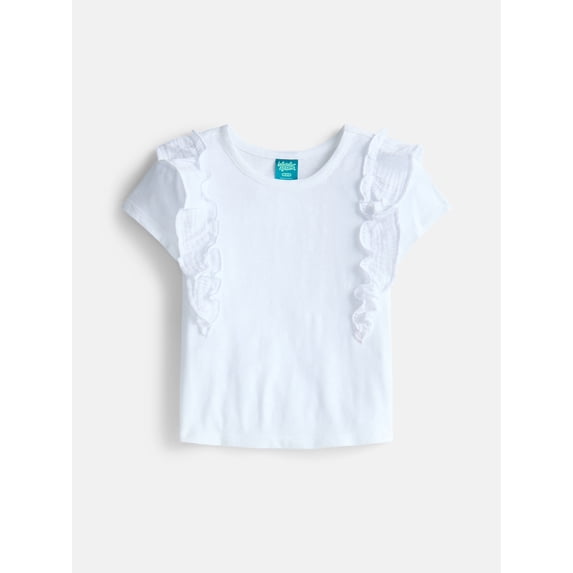 Wonder Nation Girls Cotton Top with Ruffle Sleeves, Sizes 4-18 & Plus