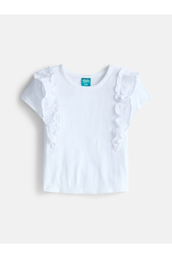 Girls Cotton Top with Ruffle Sleeves, Sizes 4-18 & Plus