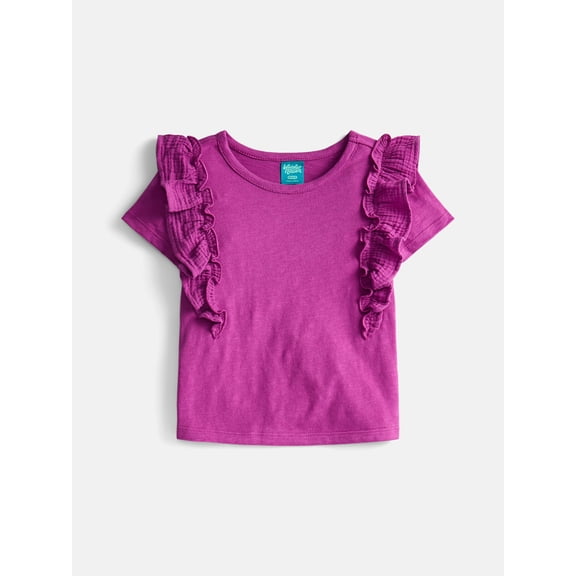 Wonder Nation Girls Cotton Top with Ruffle Sleeves, Sizes 4-18 & Plus