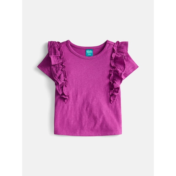 Wonder Nation Girls Cotton Top with Ruffle Sleeves, Sizes 4-18 & Plus