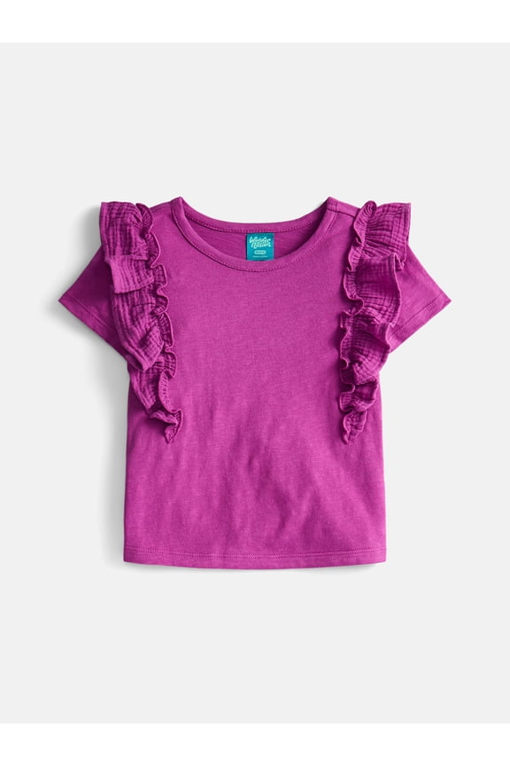 Girls Cotton Top with Ruffle Sleeves, Sizes 4-18 & Plus