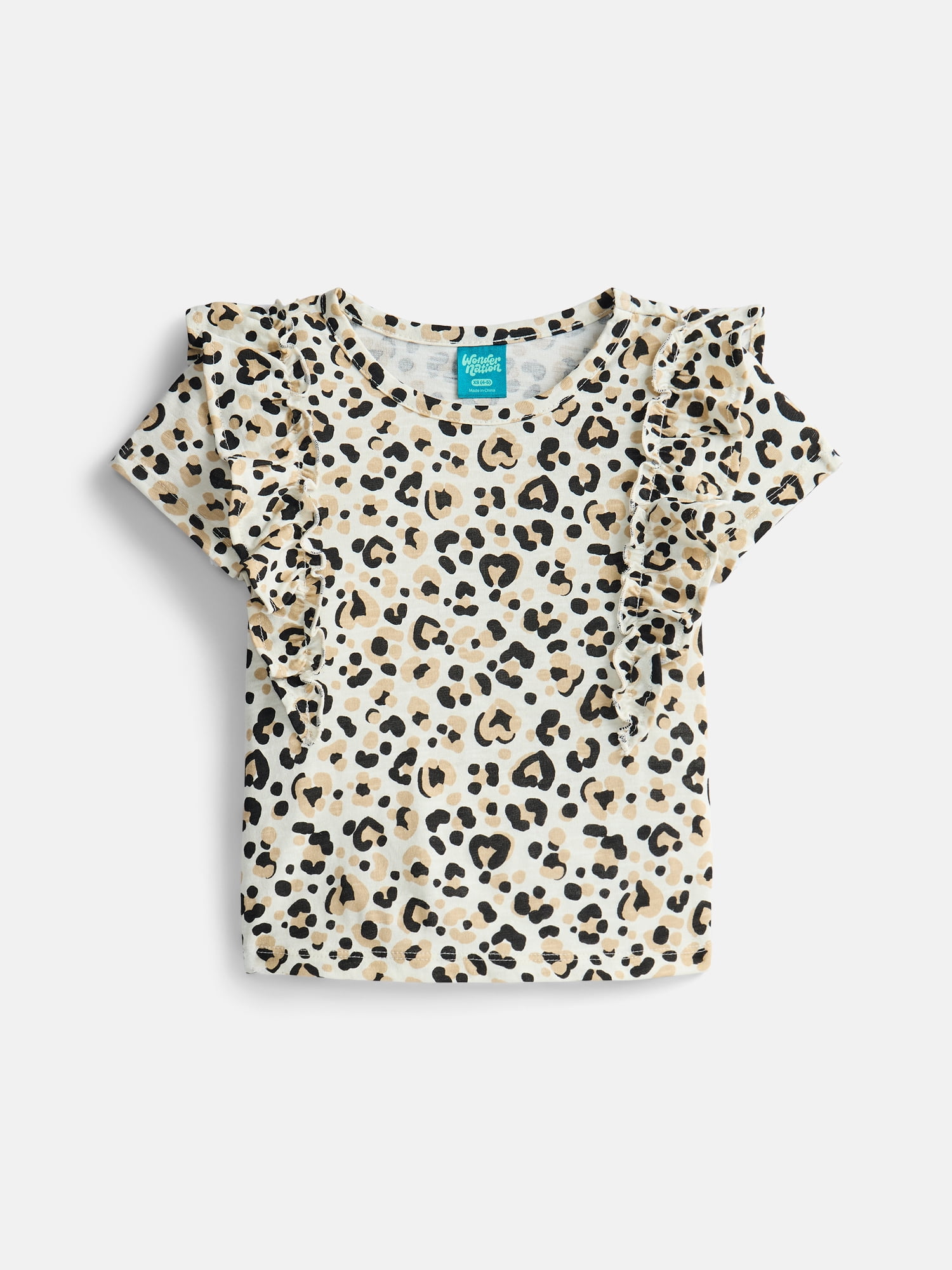 Wonder Nation Girls Cotton Top with Ruffle Sleeves, Sizes 4-18 & Plus
