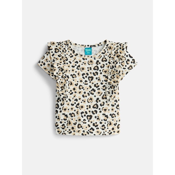 Wonder Nation Girls Cotton Top with Ruffle Sleeves, Sizes 4-18 & Plus
