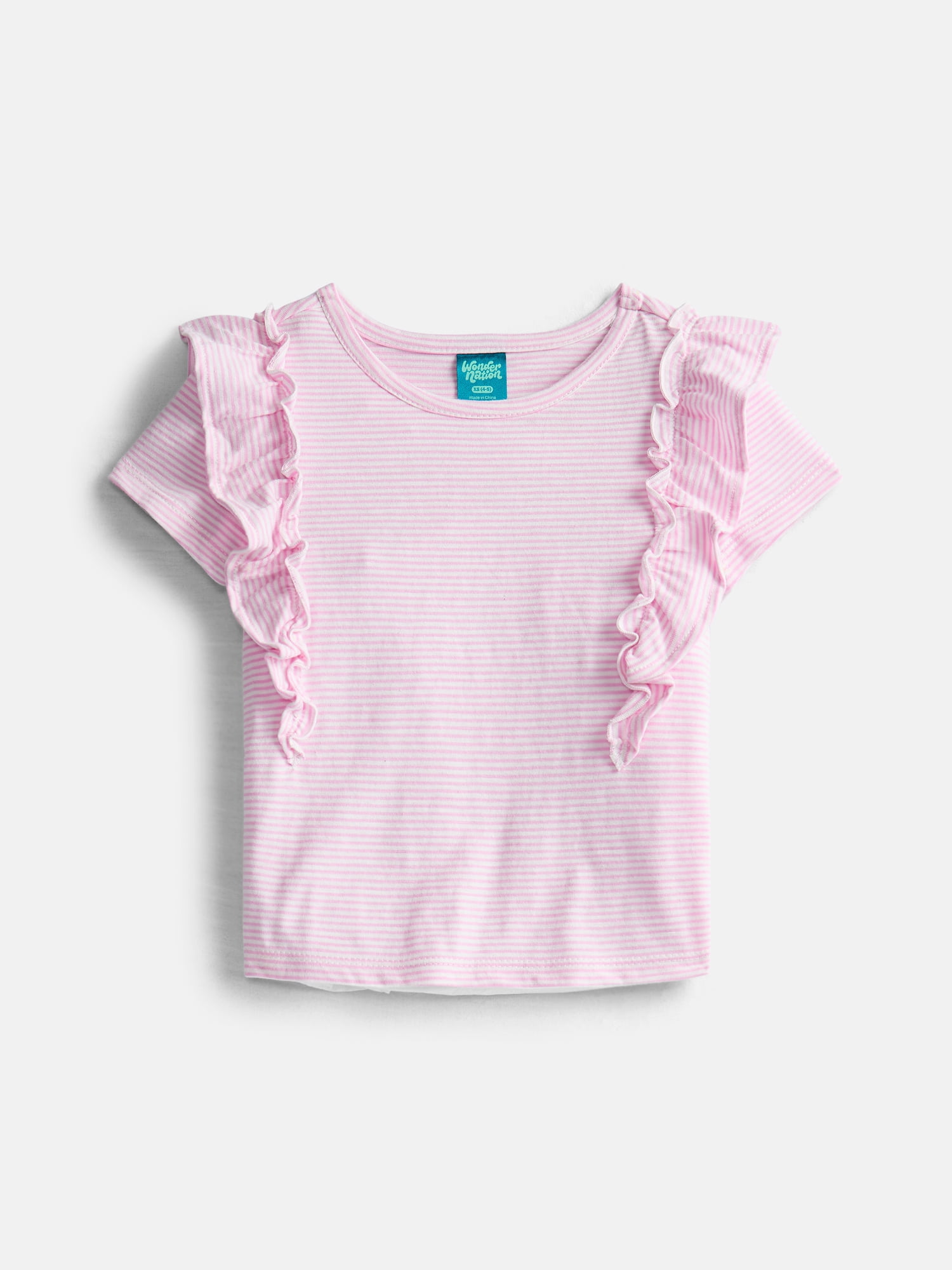 Wonder Nation Girls Cotton Top with Ruffle Sleeves, Sizes 4-18 & Plus