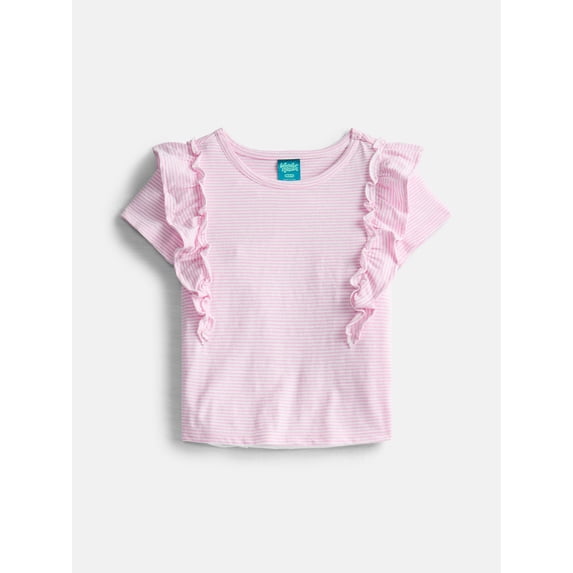 Wonder Nation Girls Cotton Top with Ruffle Sleeves, Sizes 4-18 & Plus