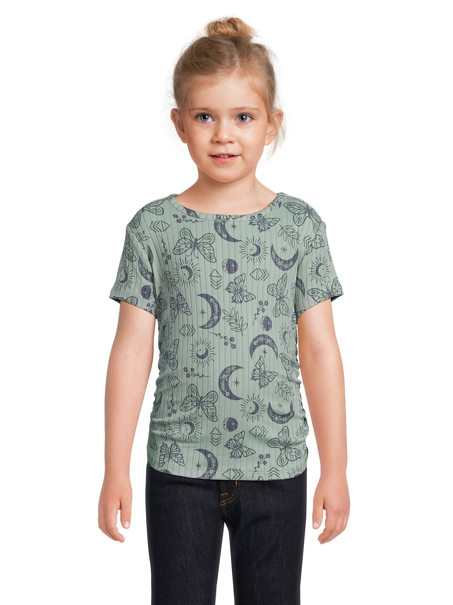 Wonder Nation Girls Short Sleeve Side Cinch Knit TShirt, Sizes 418