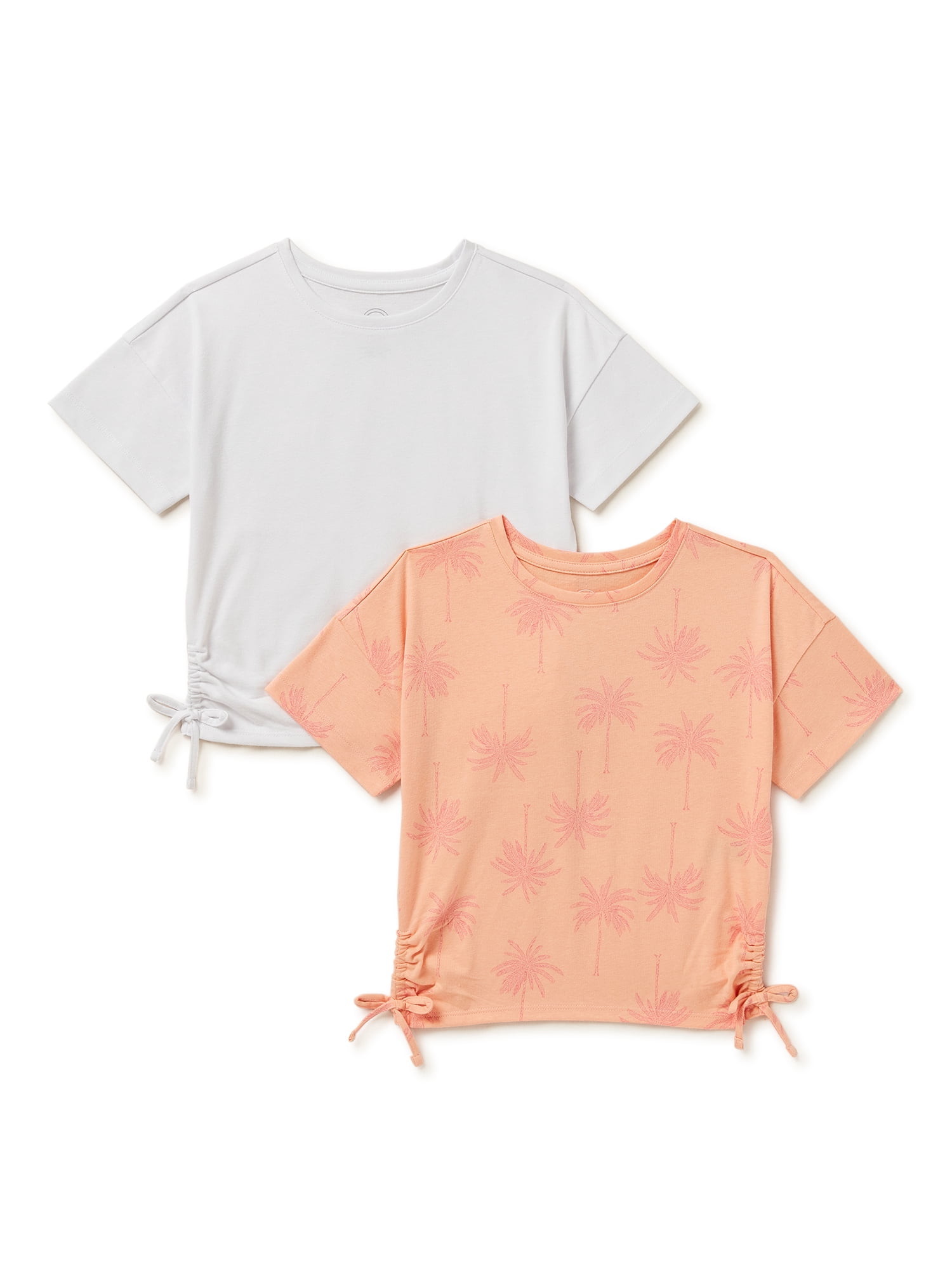 Wonder Nation Girls Short Sleeve Side-Cinch Tee, 2-Pack, Sizes 4-18 & Plus