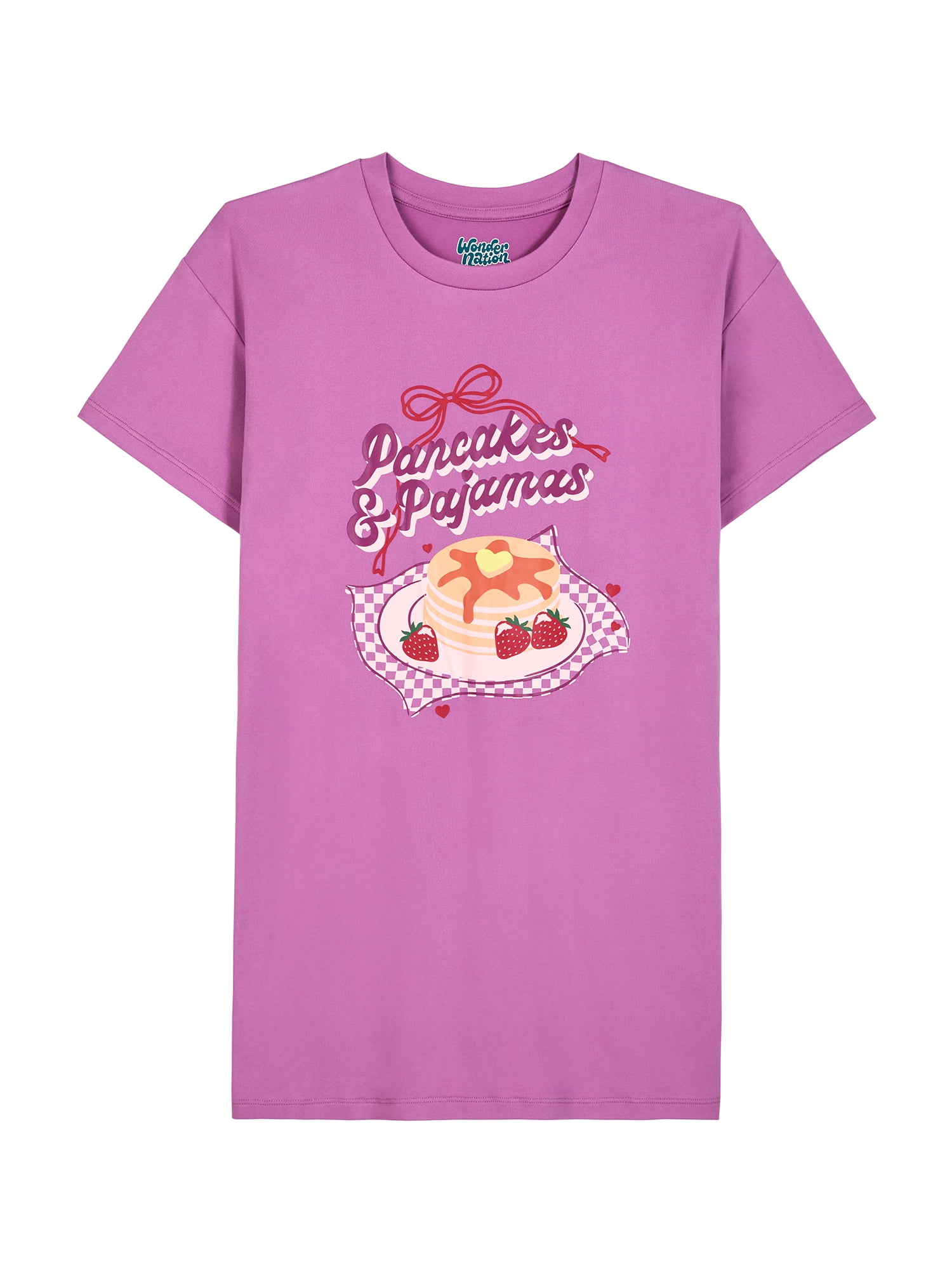 Wonder Nation Girls Short Sleeve Sleep Gown, One-Piece, Sizes 4-18
