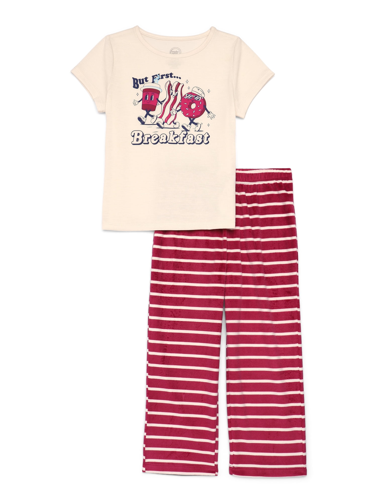 Wonder Nation Girls Short Sleeve Tee and Pants Pajama Set, 2-Piece, Sizes 4-18 Plus