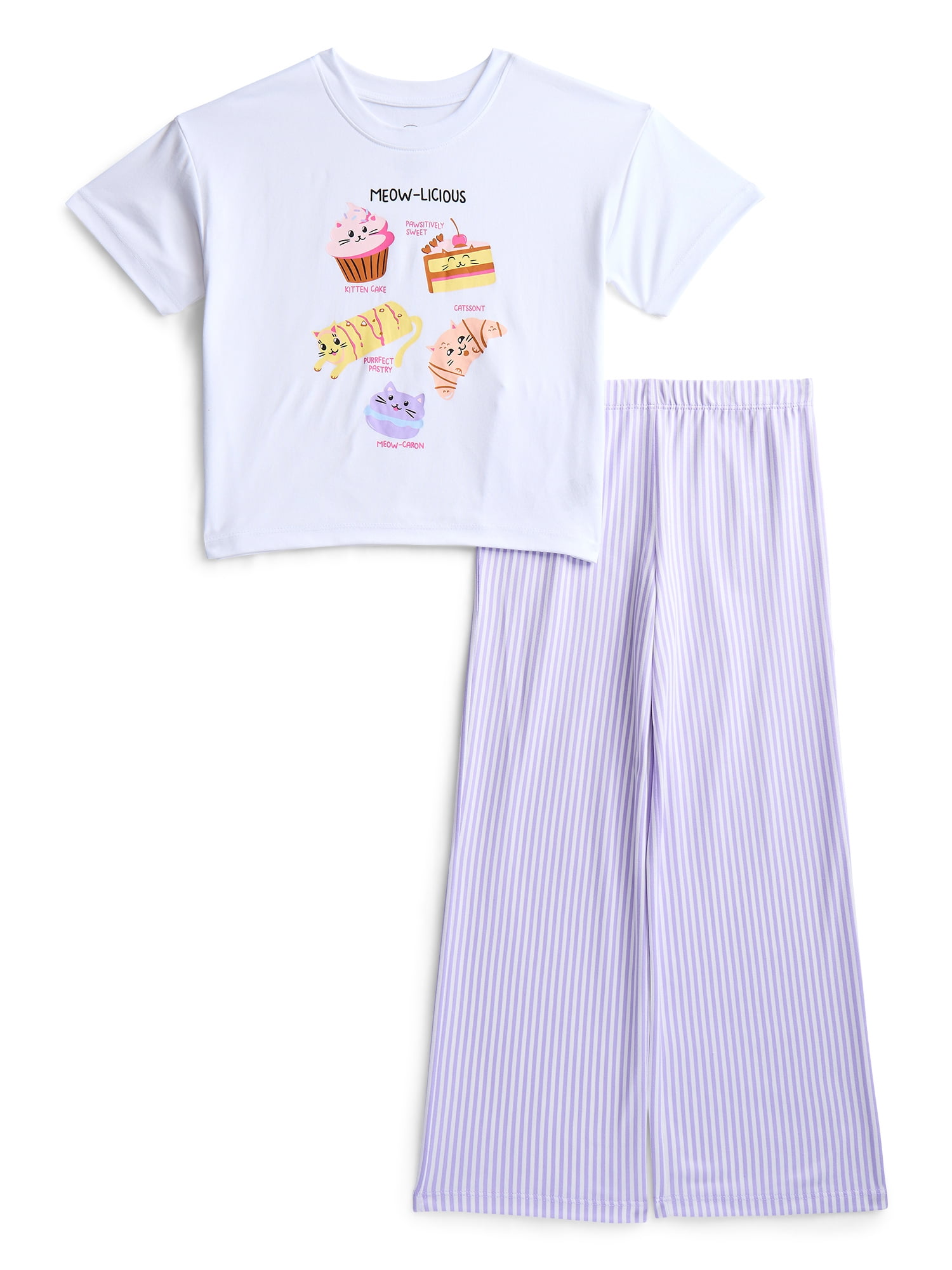 Wonder Nation Girls Short Sleeve Tee and Pants Pajama Set, 2-Piece, Sizes 4-18
