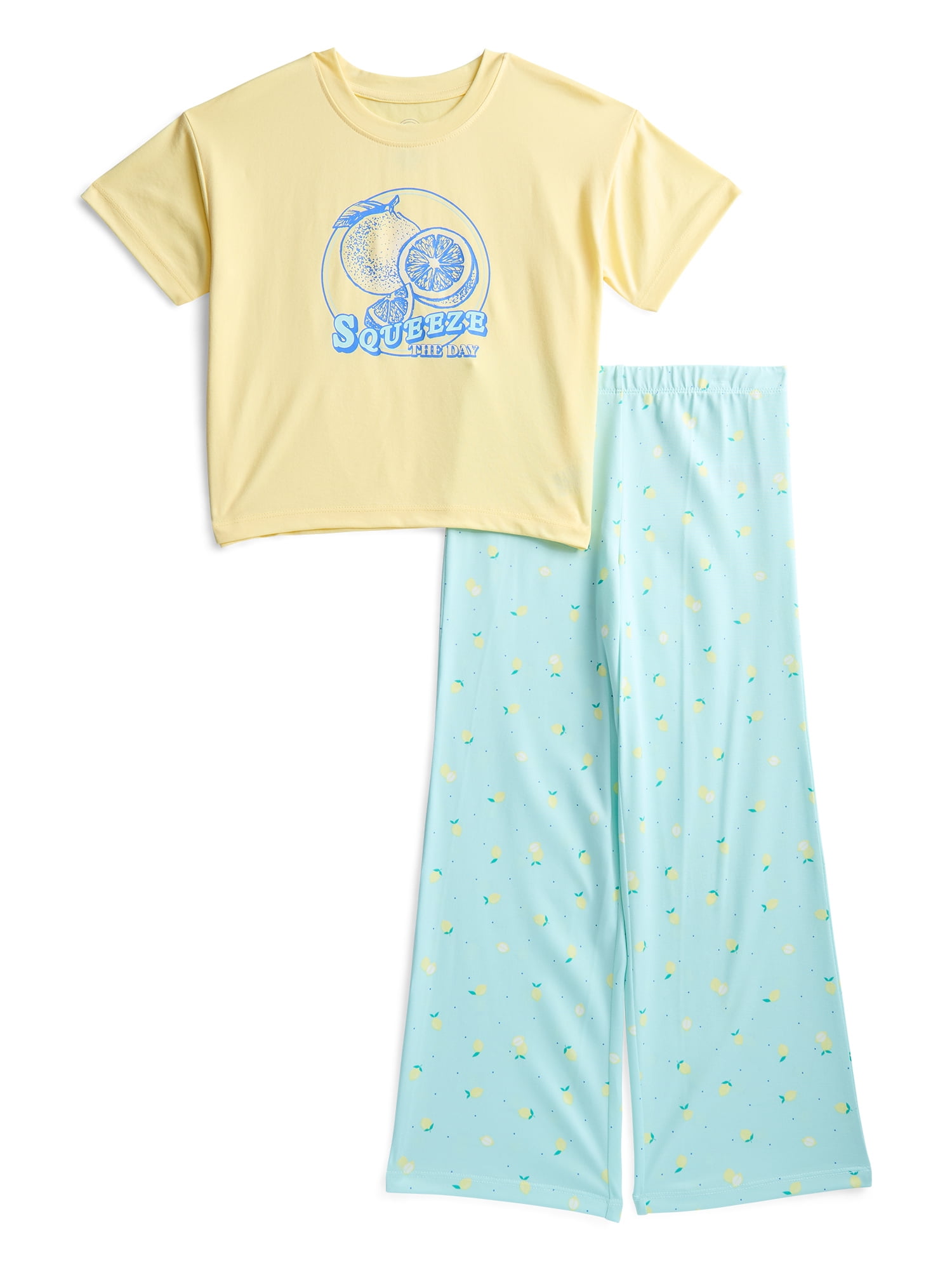 Wonder Nation Girls Short Sleeve Tee and Pants Pajama Set, 2-Piece, Sizes 4-18