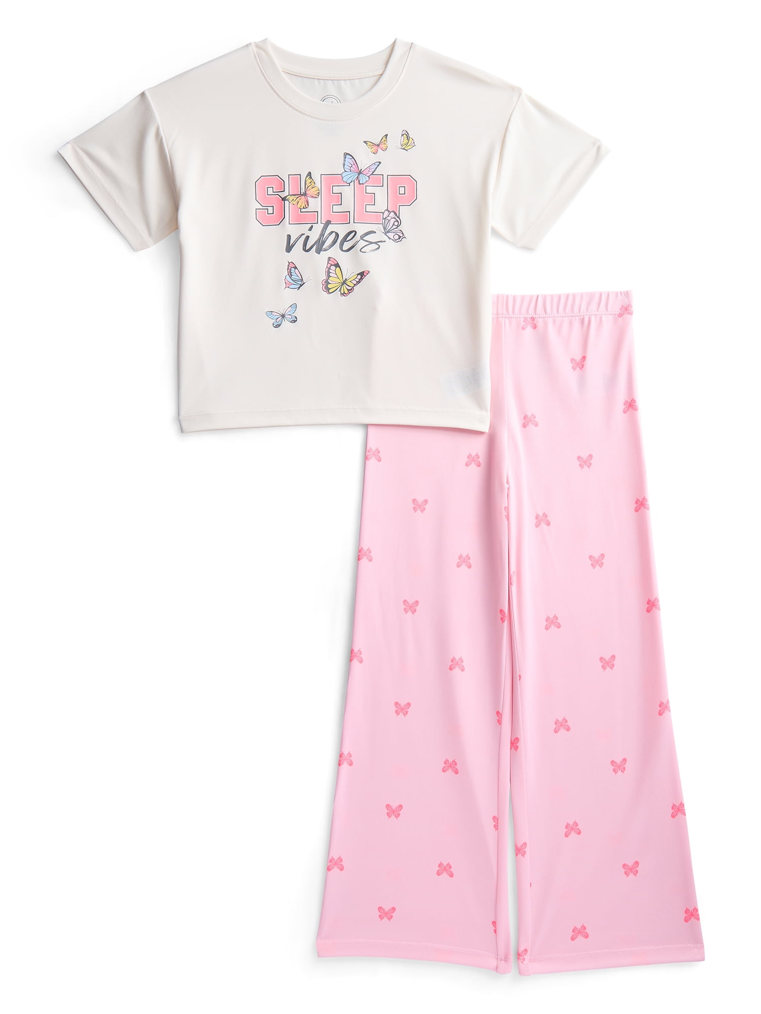 Wonder Nation Girls Short Sleeve Tee and Pants Pajama Set, 2-Piece, Sizes 4-18