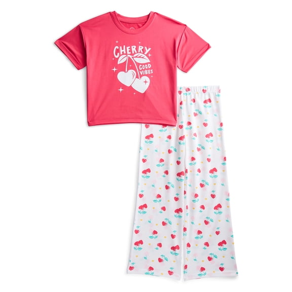 Wonder Nation Girls Short Sleeve Tee and Pants Pajama Set, 2-Piece, Sizes 4-18