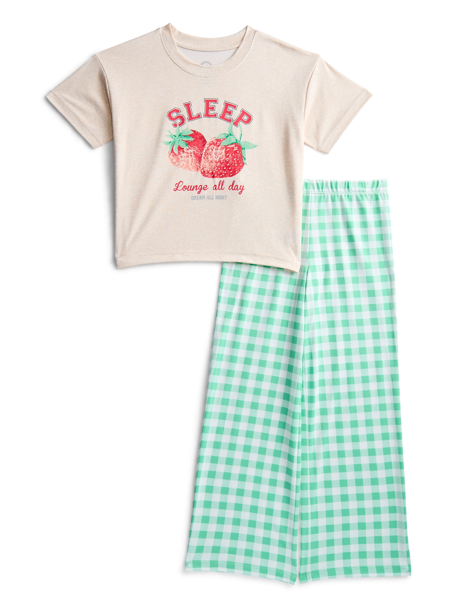 Wonder Nation Girls Short Sleeve Tee and Pants Pajama Set, 2-Piece, Sizes 4-18