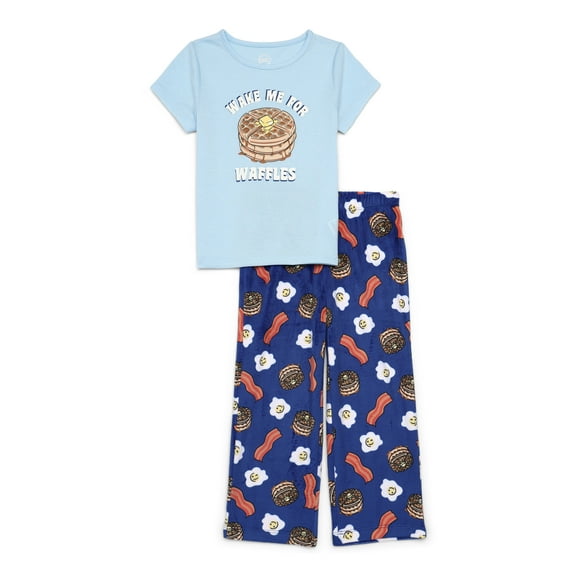 Wonder Nation Girls Short Sleeve Tee and Pants Pajama Set, 2-Piece, Sizes 4-18 Plus