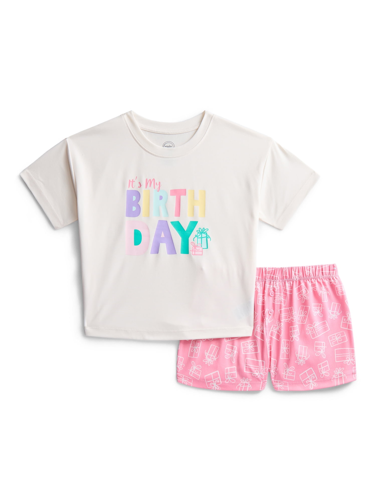 Wonder Nation Girls Short Sleeve Tee and Shorts Pajama Set, 2-Piece, Sizes 4-18