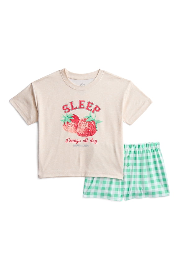 Girls Short Sleeve Tee and Shorts Pajama Set, 2-Piece, Sizes 4-18