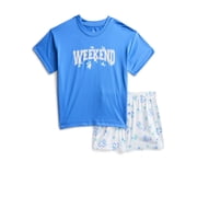 Wonder Nation Girls Short Sleeve Tee and Shorts Pajama Set, 2-Piece, Sizes 4-18