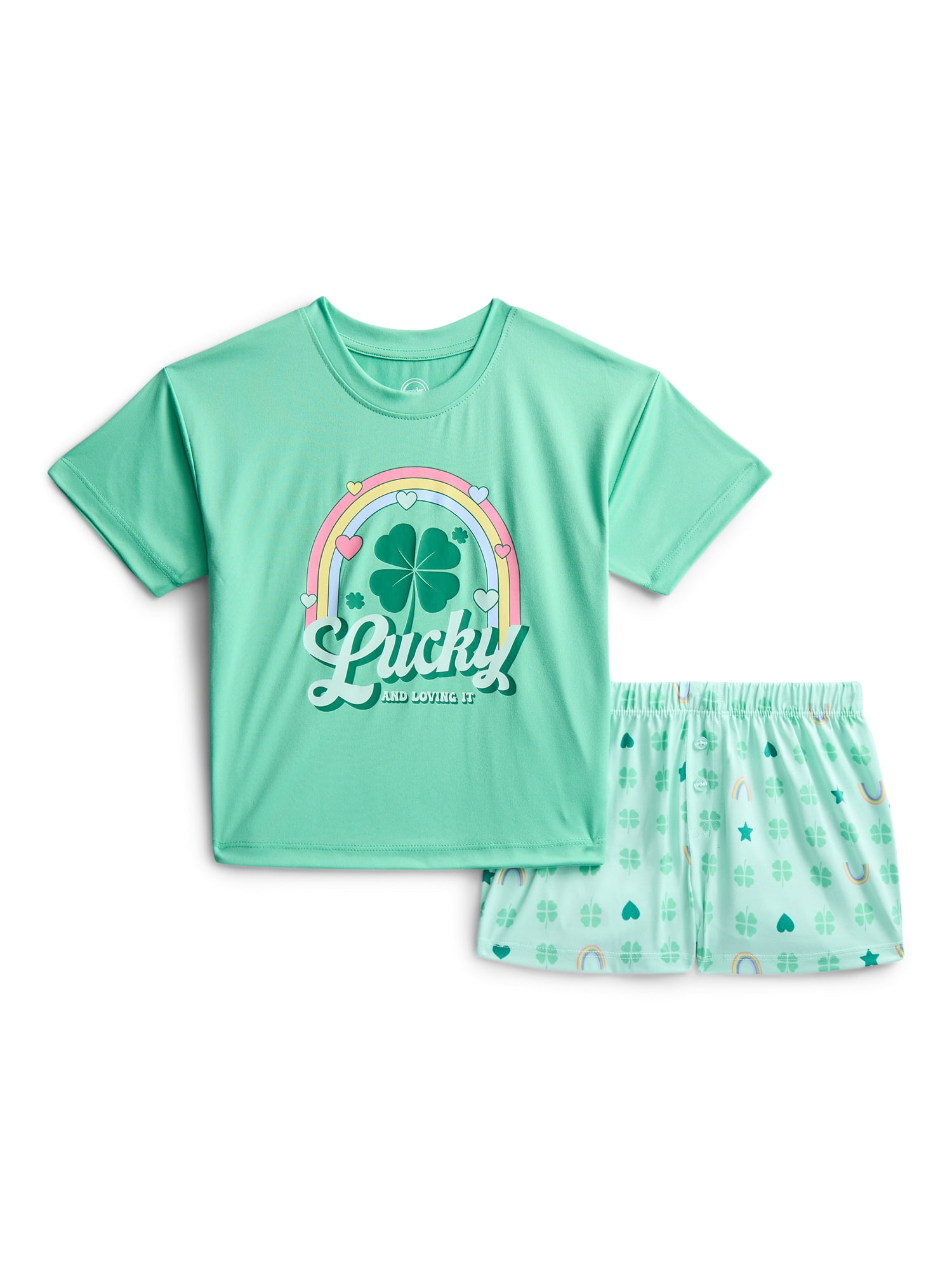 Wonder Nation Girls Short Sleeve Tee and Shorts Pajama Set, 2-Piece, Sizes 4-18