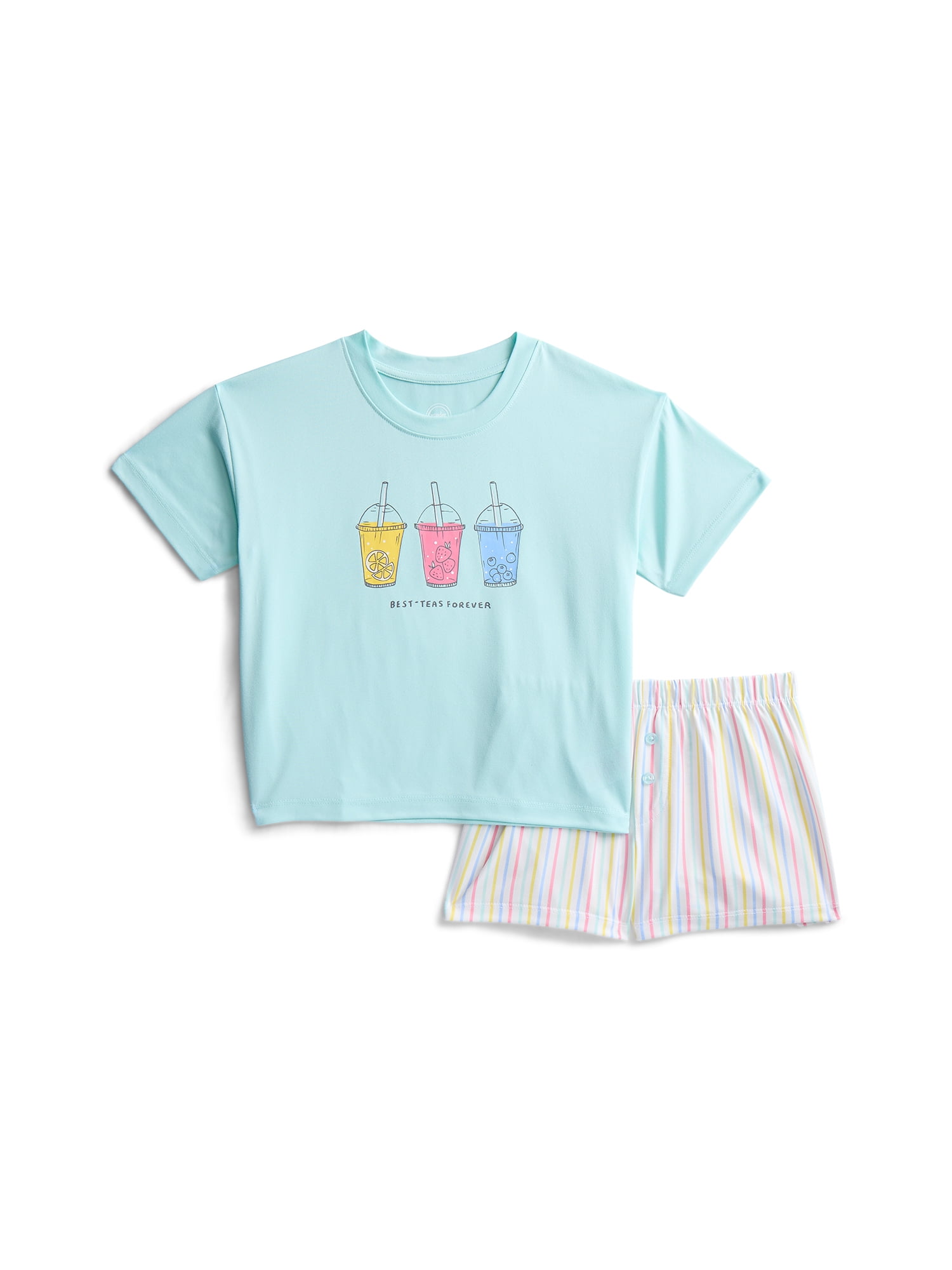 Wonder Nation Girls Short Sleeve Tee and Shorts Pajama Set, 2-Piece, Sizes 4-18