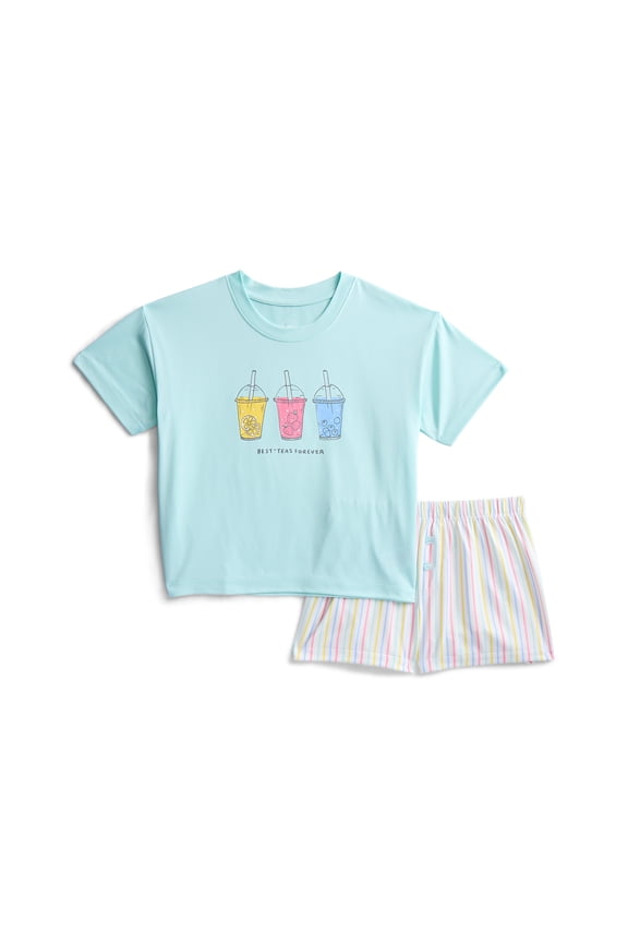 Girls Short Sleeve Tee and Shorts Pajama Set, 2-Piece, Sizes 4-18