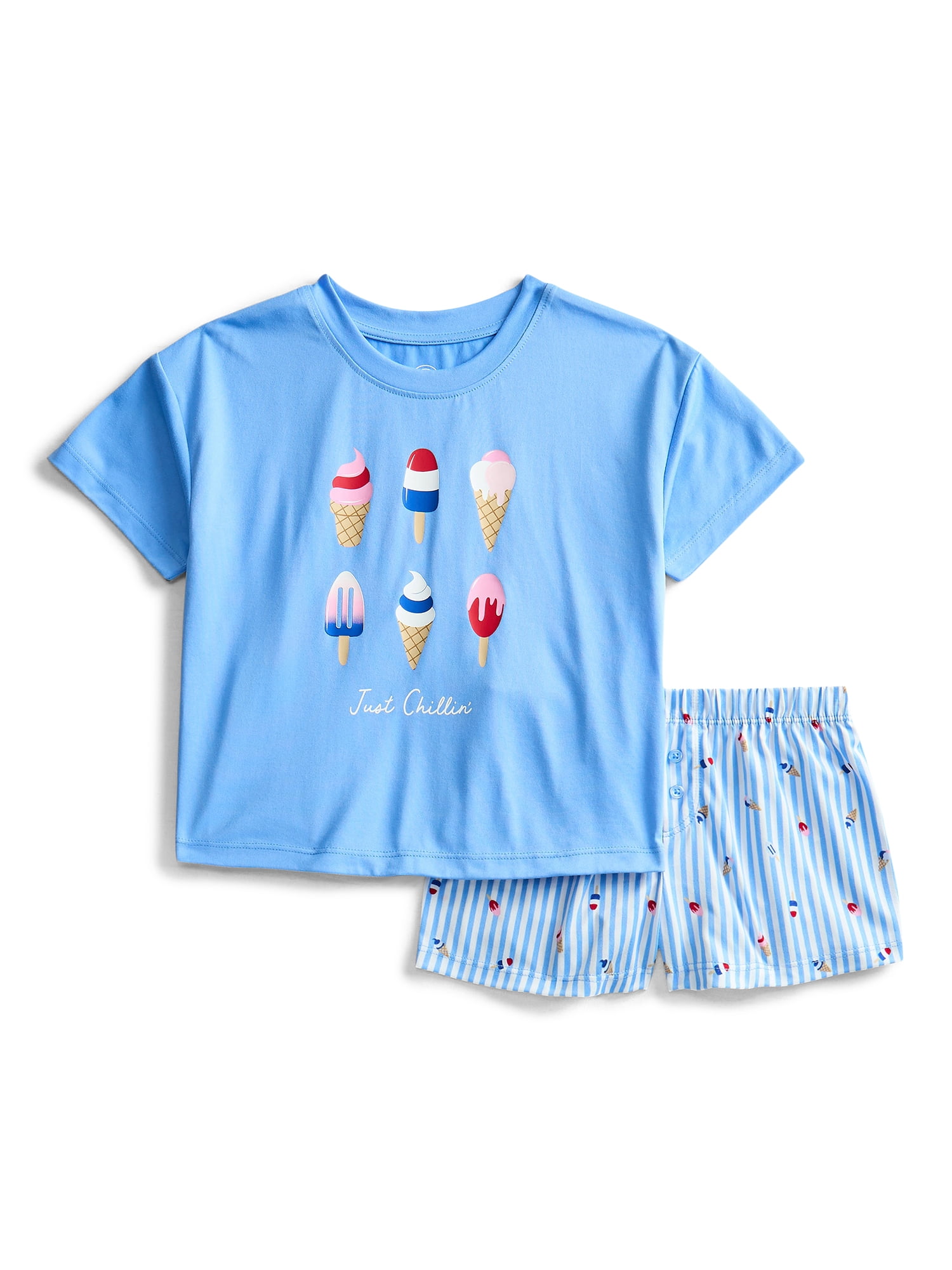 Wonder Nation Girls Short Sleeve Tee and Shorts Pajama Set, 2-Piece, Sizes 4-18