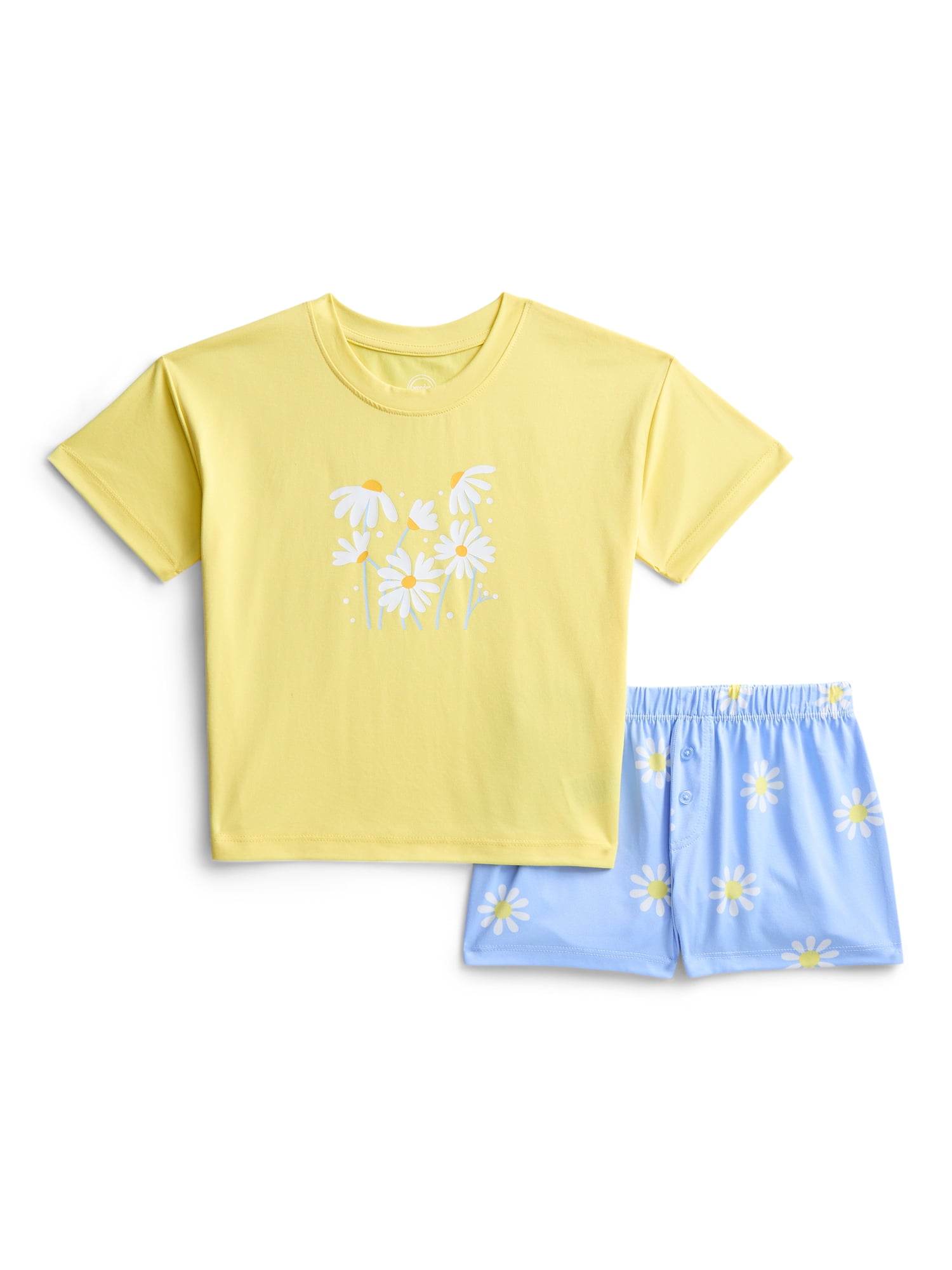 Wonder Nation Girls Short Sleeve Tee and Shorts Pajama Set, 2-Piece, Sizes 4-18