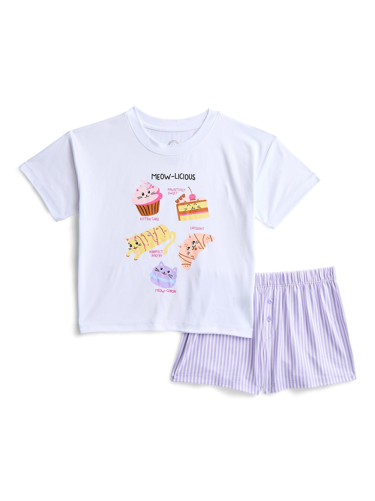 Wonder Nation Girls Short Sleeve Tee and Shorts Pajama Set, 2-Piece, Sizes 4-18