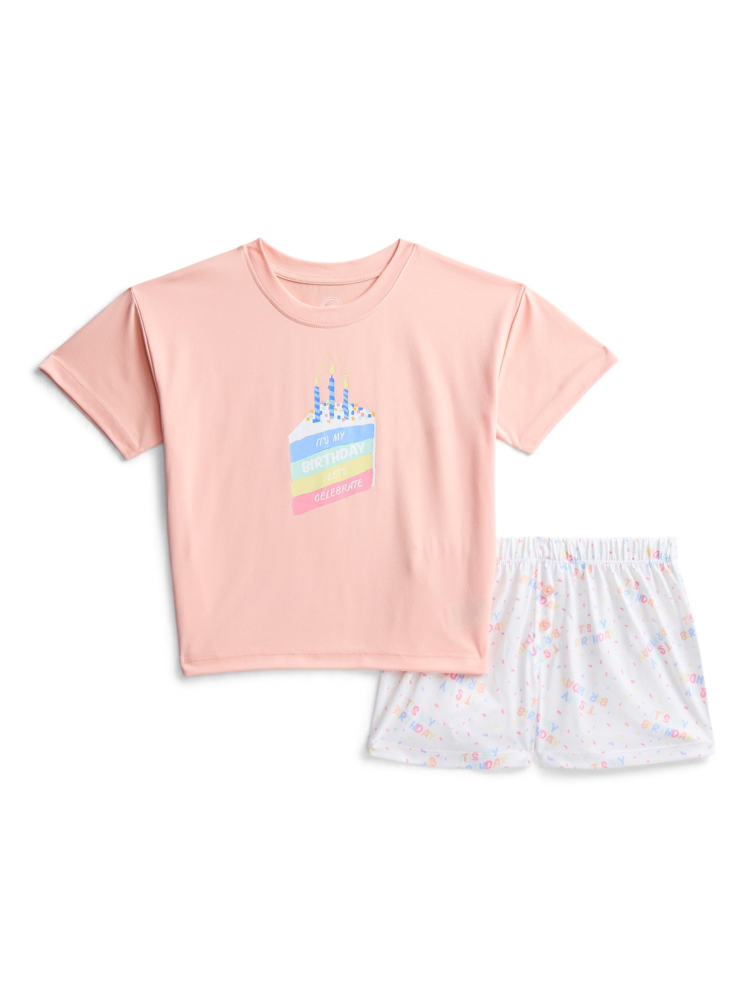 Wonder Nation Girls Short Sleeve Tee and Shorts Pajama Set, 2-Piece, Sizes 4-18