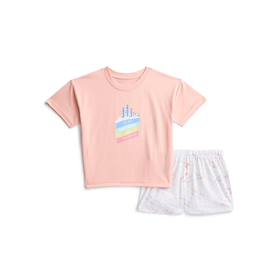 Wonder Nation Girls Short Sleeve Tee and Shorts Pajama Set, 2-Piece, Sizes 4-18