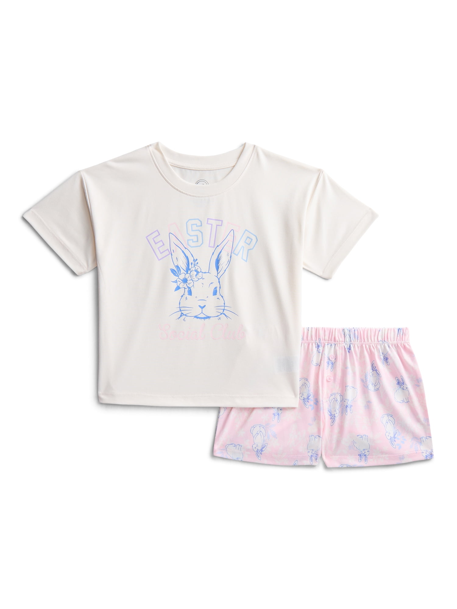Wonder Nation Girls Short Sleeve Tee and Shorts Pajama Set, 2-Piece, Sizes 4-18