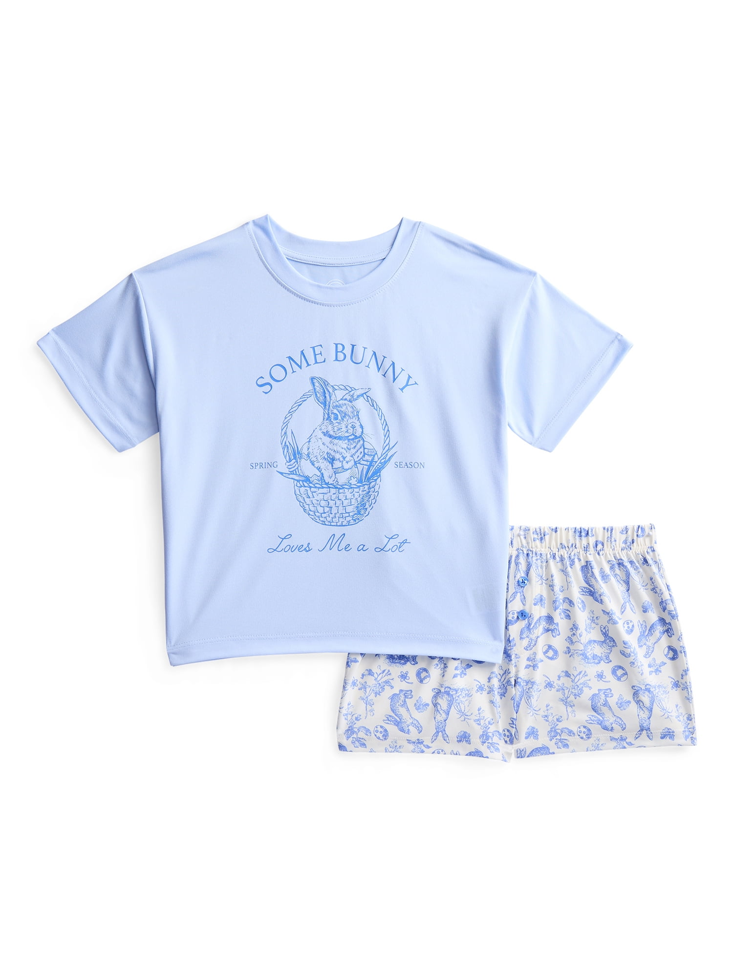 Wonder Nation Girls Short Sleeve Tee and Shorts 2-Piece Pajama Set, Sizes 4-18