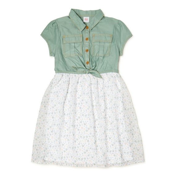 Wonder Nation Girls Short Sleeve Tie Front Dress, Sizes 4-18 & Plus