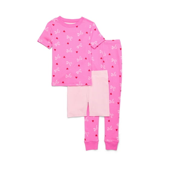 Wonder Nation Girls Short Sleeve Top, Pants and Shorts Pajama Sleep Set, 3-Piece, Sizes 4-10