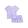 thumbnail image 1 of Wonder Nation Girls Ribbed Short Sleeve Top and Shorts Pajama Set, 2-Piece, Sizes 4-18, 1 of 3