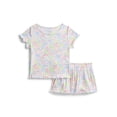 thumbnail image 1 of Wonder Nation Girls Ribbed Short Sleeve Top and Shorts Pajama Set, 2-Piece, Sizes 4-18, 1 of 3