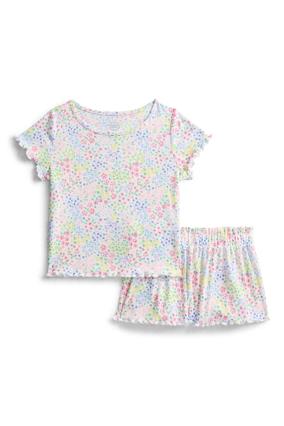 Girls Ribbed Short Sleeve Top and Shorts Pajama Set, 2-Piece, Sizes 4-18