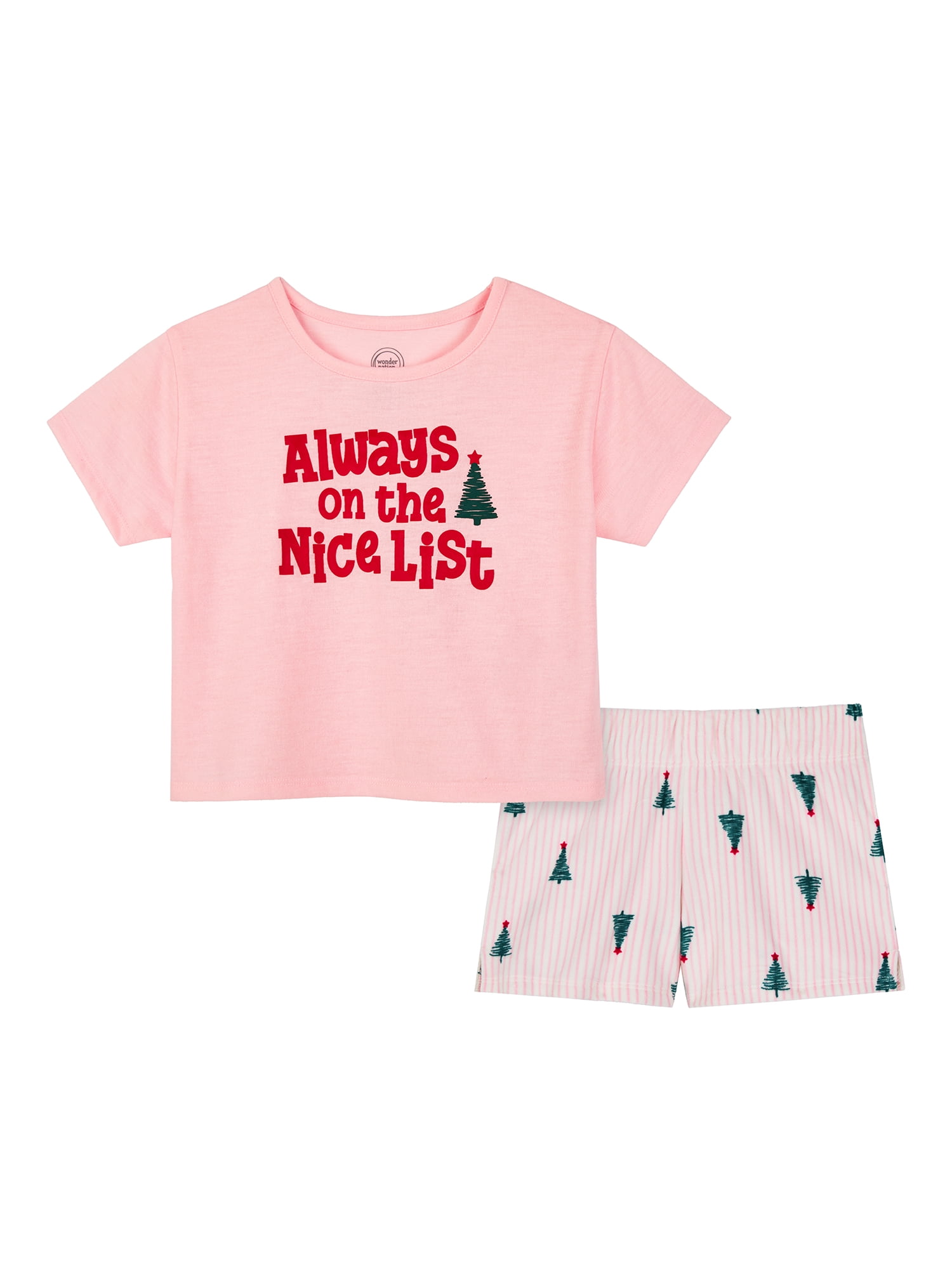 Wonder Nation Girls Short Sleeve Top and Shorts Pajama Set, 2-Piece, Sizes 4-18 & Plus