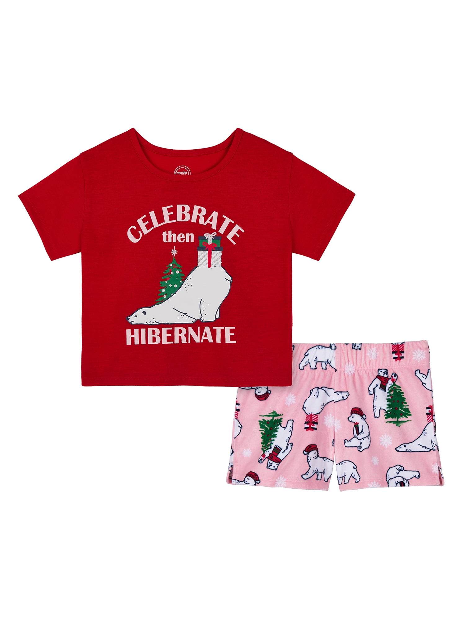 Wonder Nation Girls Short Sleeve Top and Shorts Pajama Set, 2-Piece, Sizes 4-18 & Plus