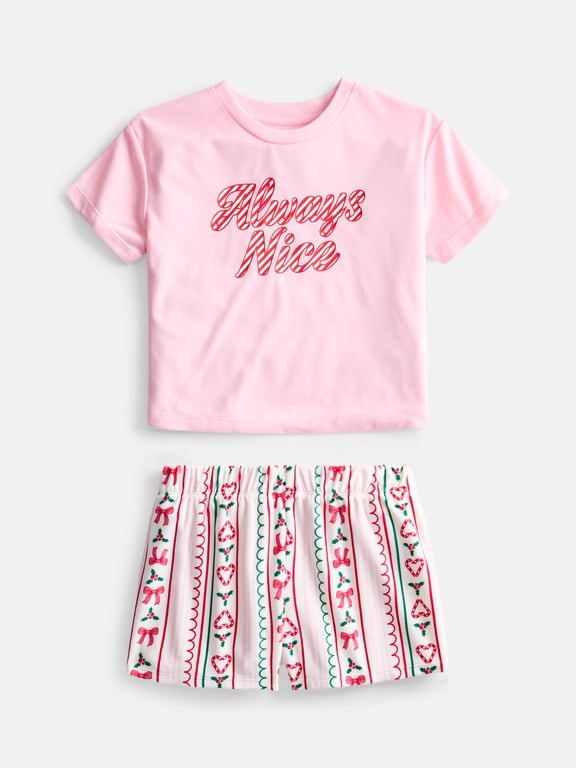 Girls Short Sleeve Top and Shorts, 2-Piece Pajama Set, Sizes 4-18