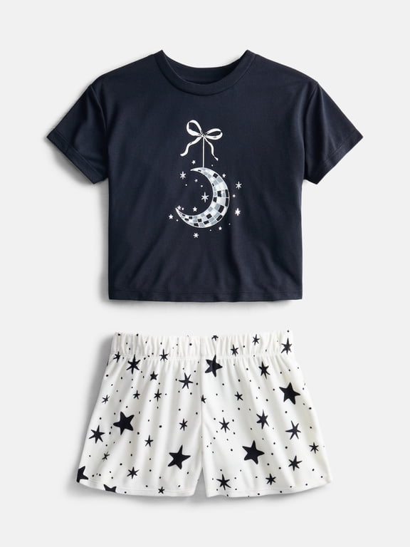Girls Short Sleeve Top and Shorts, 2-Piece Pajama Set, Sizes 4-18